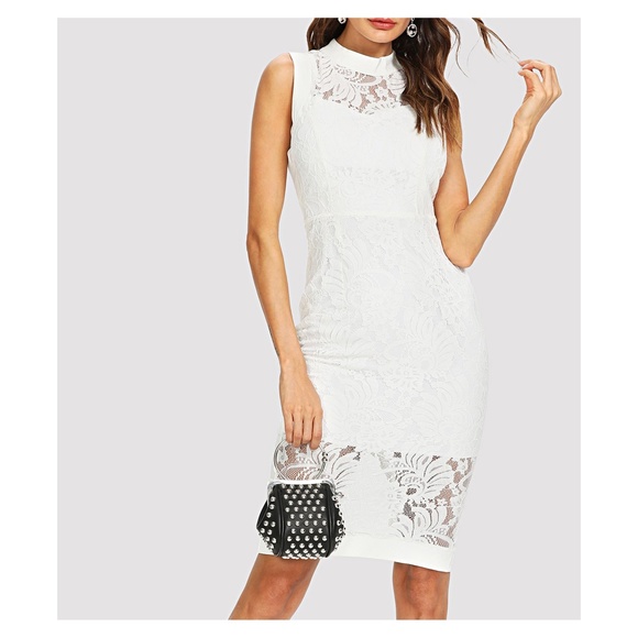 MBM Unlimited Dresses & Skirts - White Sleeveless Lace Overlay Bodycon Midi Dress